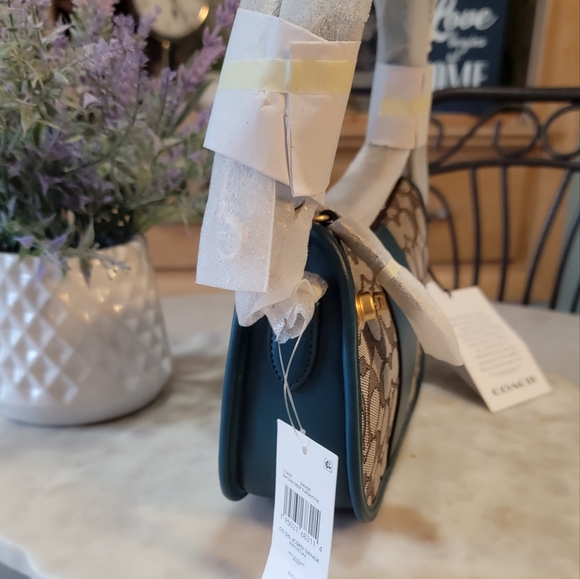 Coach Swinger in signature jacquard with teal color. - Picture 11 of 12